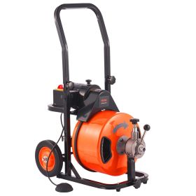 VEVOR Drain Cleaning Machine 75 FT x 1/2 Inch, Sewer Snake Machine Auto Feed, Drain Auger Cleaner with 4 Cutter & Air-Activated Foot Switch for 1" to