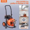 VEVOR Drain Cleaning Machine 75 FT x 1/2 Inch, Sewer Snake Machine Auto Feed, Drain Auger Cleaner with 4 Cutter & Air-Activated Foot Switch for 1" to
