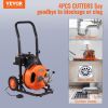 VEVOR Drain Cleaning Machine 100FT x 3/8 Inch, Sewer Snake Machine Auto Feed, Drain Auger Cleaner with 4 Cutter & Air-Activated Foot Switch for 1" to