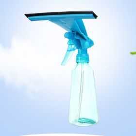 Glass Cleaning Brush with Water Spray Window Cleaner High-quality Aluminum Long Handle Wiper and Cloth Combo Silicone (Color: Blue)