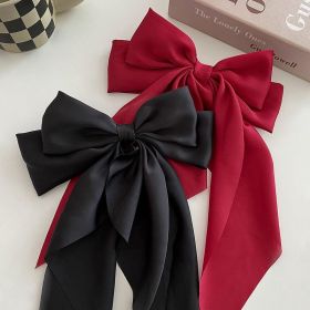 1/2pcs Bow Ribbon Hair Clip Fashion Simple Solid Satin Spring Clip Hair Pin Elegant Retro Headband Clips Girls Hair Accessories (Color: Black Red)
