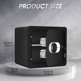 1.5 Cub Safe Box, 3 opening methods Safe for Money Valuables, Black (Color: as Pic)