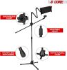 5 Core Microphone Stand + Phone Holder Floor Boom Mic Stand Gooseneck + Tablet Holder Collapsible Adjustable Tripod Mic Stand w Two Mic Clips + Carry