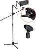 5 Core Microphone Stand + Phone Holder Floor Boom Mic Stand Gooseneck + Tablet Holder Collapsible Adjustable Tripod Mic Stand w Two Mic Clips + Carry