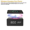 Voice Control Brightness Adjustment Digital Alarm Clock Qi-Wireless Charger Time Temperature Calendar Display Clock
