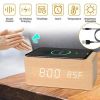 Voice Control Brightness Adjustment Digital Alarm Clock Qi-Wireless Charger Time Temperature Calendar Display Clock